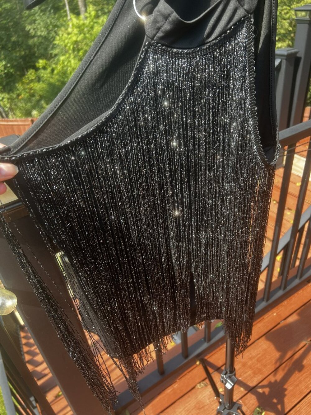 SHEIN Black Sparkle Fringe Halter Top